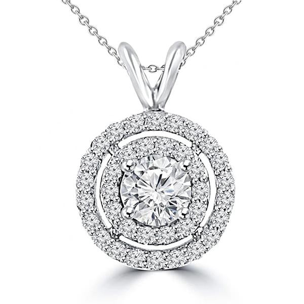Collier Pendentif Cercle En Forme De Naturel Diamant Rond 3.50 Carats En Or Blanc 14K