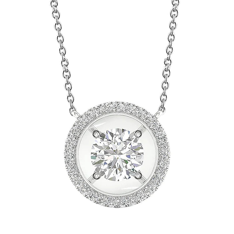 Collier Pendentif Cercle Naturel Diamants 1.80 Carats Avec Chaîne Or Blanc