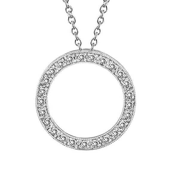 Collier Pendentif Cercle Réel Diamant Taille Ronde 2.50 Carats Or Blanc 14K