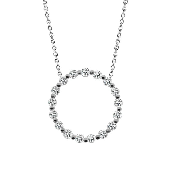 Collier Pendentif Cercle Réel Diamants Taille Ronde 6.80 Carats Or Blanc 14K