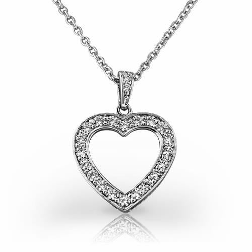 Collier Pendentif Coeur 3 Ct Réel Diamants Ronds Taille Brillant Or Blanc
