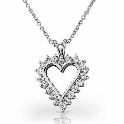 Collier Pendentif Coeur 4 Ct Réel Diamants Ronds Scintillants