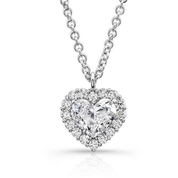 Collier Pendentif Coeur Et Réel Diamants Ronds 2.25 Carats Or Blanc