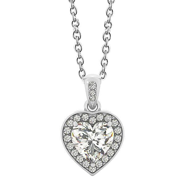 Collier Pendentif Coeur Et Véritable Diamants Taille Ronde 2.65 Ct Or Blanc 14K