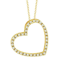 Collier Pendentif Coeur Réel Diamant 2 Carats Or Jaune 14K