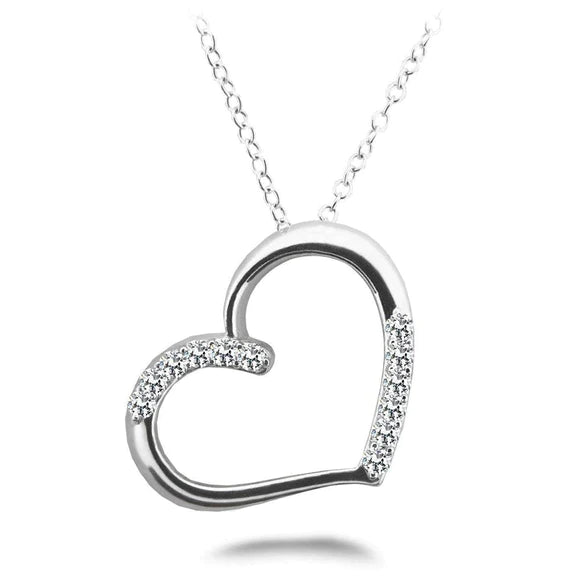 Collier Pendentif Coeur Réel Diamants Ronds Scintillants 3 Ct Or Blanc