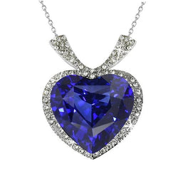 Collier Pendentif Coeur Saphir Bleu Foncé Diamant Halo 7 Carats