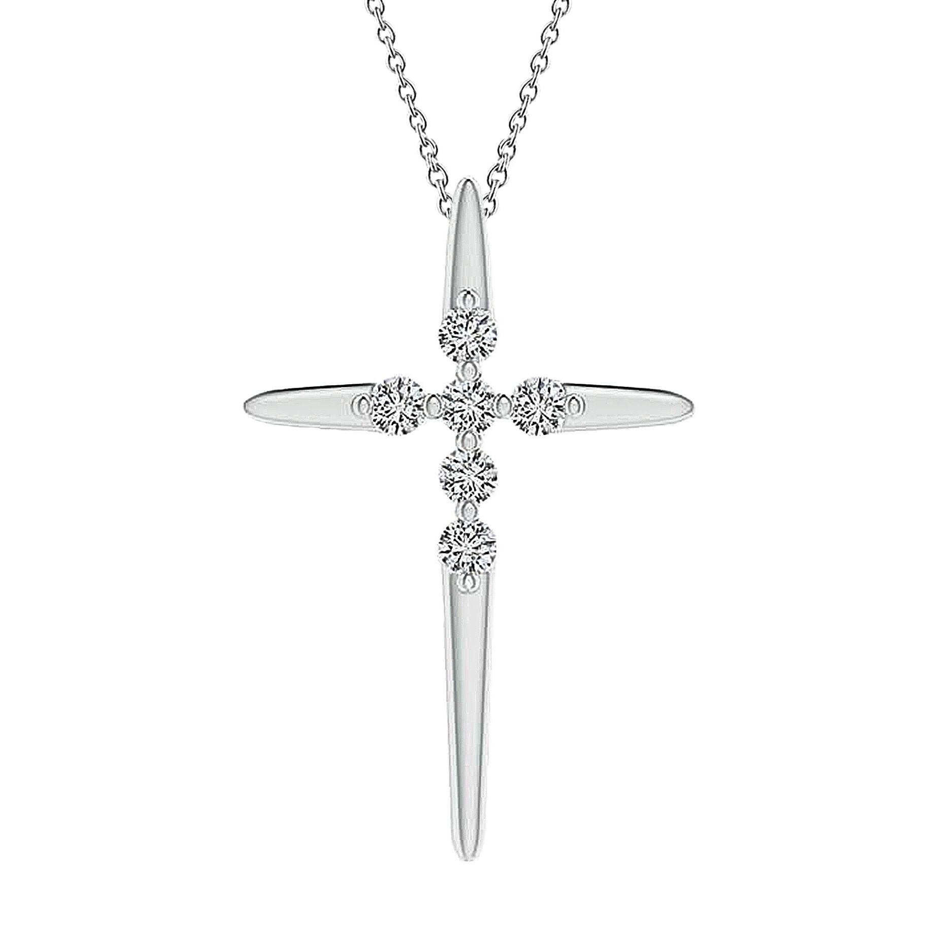 Collier Pendentif Croix Naturel Diamant 2.10 Ct. Bijoux Femme Or Blanc 14K