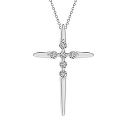 Collier Pendentif Croix Naturel Diamant 2.10 Ct. Bijoux Femme Or Blanc 14K