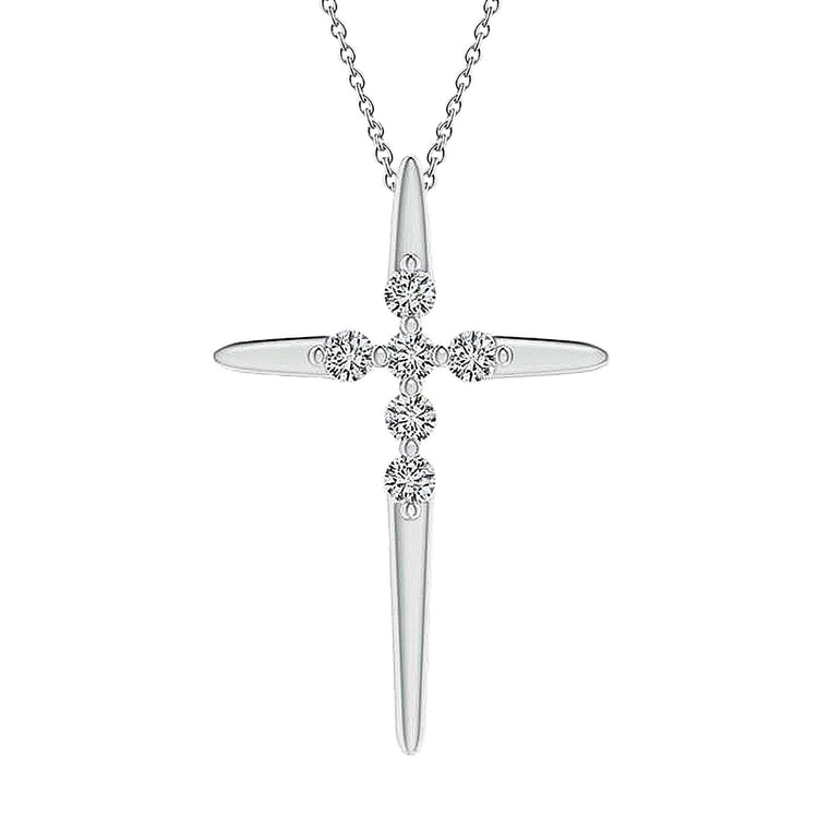 Collier Pendentif Croix Naturel Diamant 2.10 Ct. Bijoux Femme Or Blanc 14K