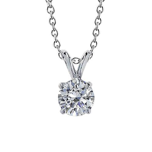 Collier Pendentif Dame Solitaire Réel Diamant Rond 1 Carat Or Blanc 14K