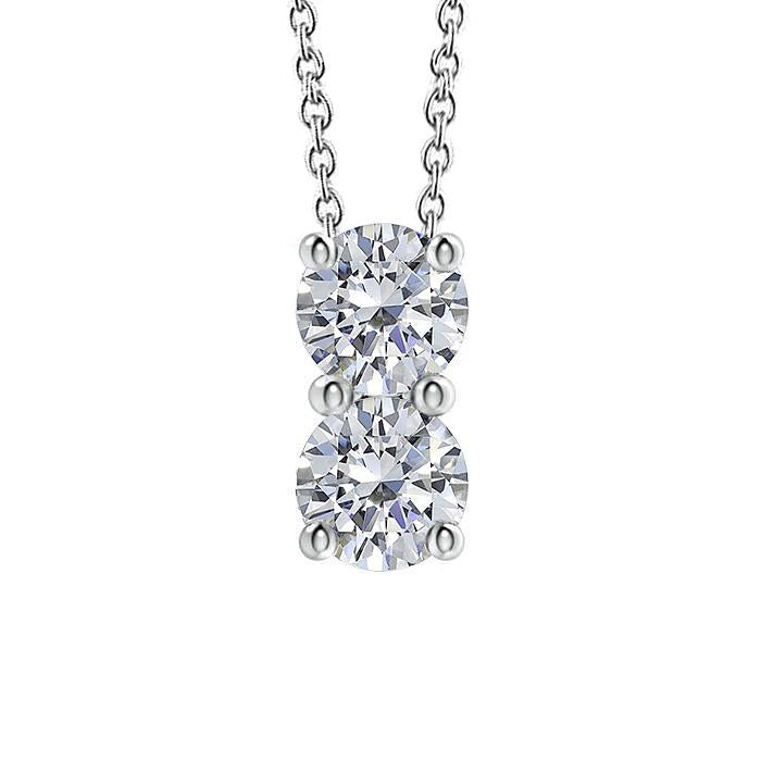 Collier Pendentif Deux Pierres Avec Réel Diamants Ronds Pour Femmes. 1.70 Ct. Ensemble De Broches Coulissantes