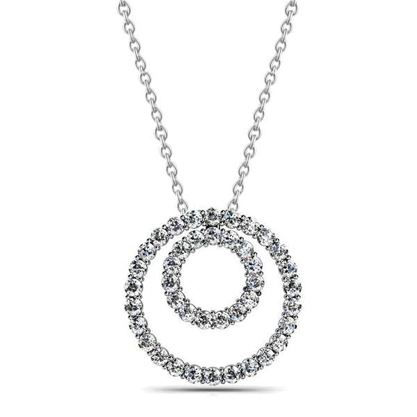 Collier Pendentif Double Cercle Naturel Diamants Etincelants De 8.20 Cts En Or Blanc