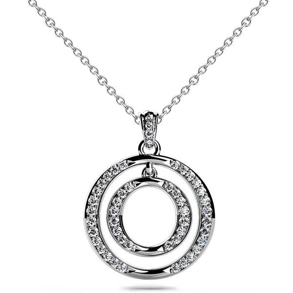 Collier Pendentif Double Goutte Cercle 6Ct Réel Diamants Taille Ronde Or Blanc