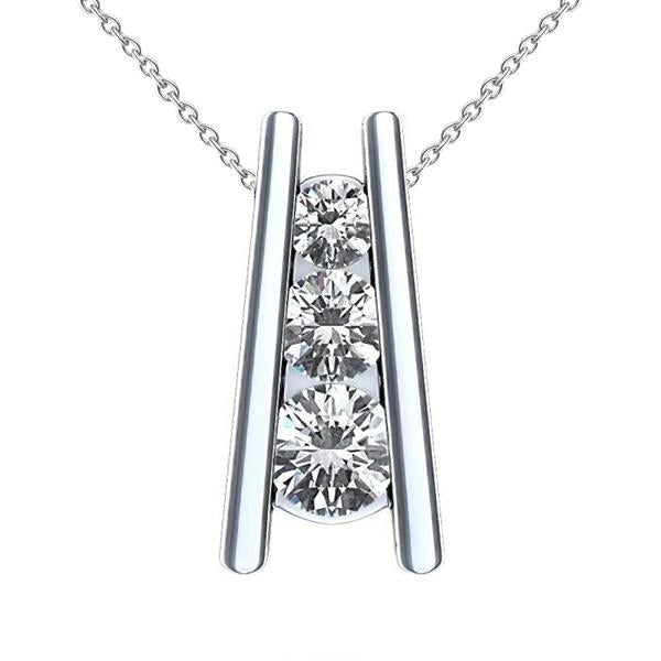 Collier Pendentif Echelle Naturel Diamants 3 Pierres De 2.25 Ct