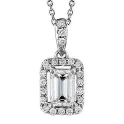 Collier Pendentif Emeraude Et Naturel Diamant Rond 1.50 Carat Or Blanc 14K