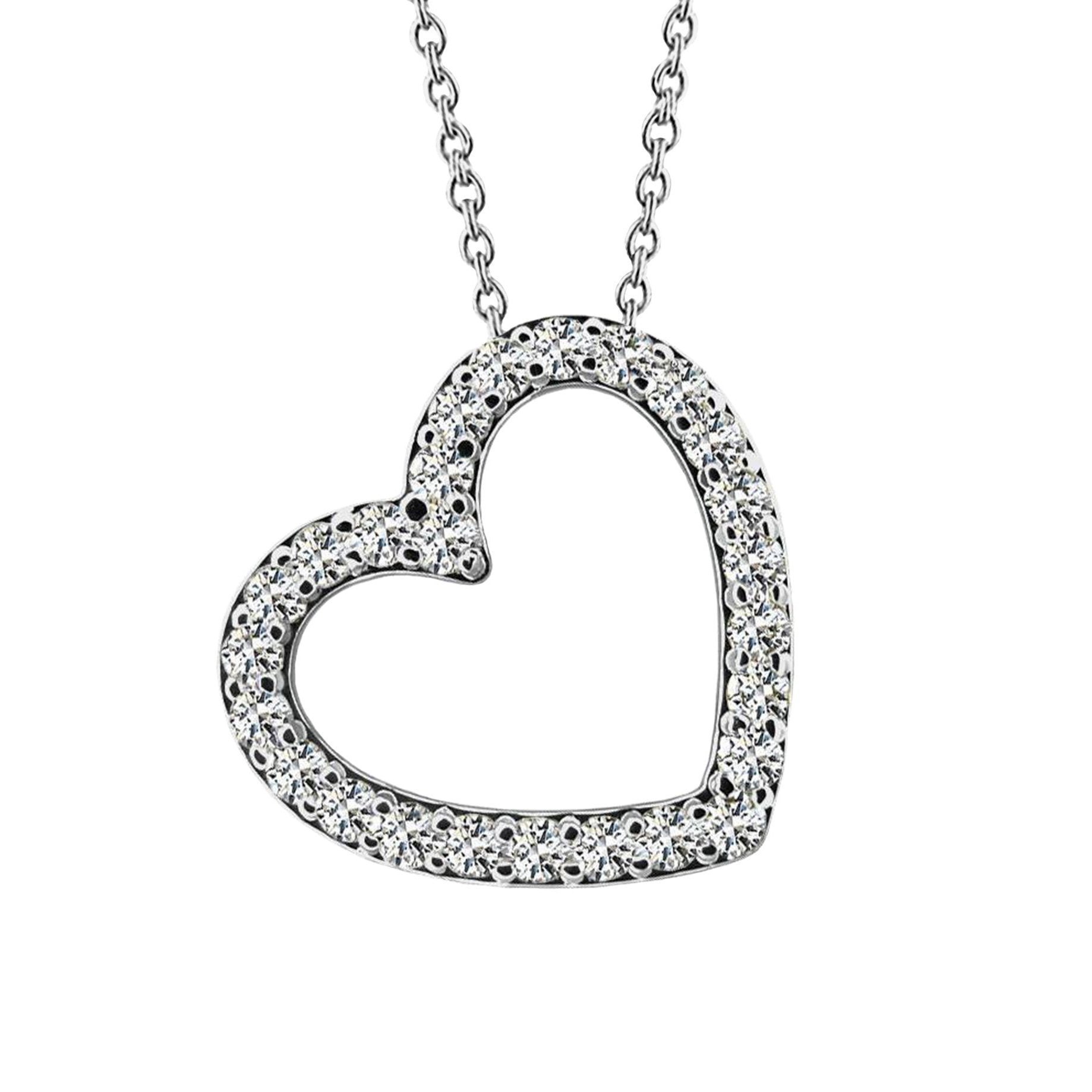 Collier Pendentif En Forme De Coeur 5.20 Ct Réel Diamants Taille Ronde Or Blanc