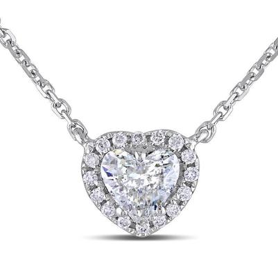 Collier Pendentif En Forme De Coeur Avec Réel Diamants Ronds 3.60 Carats En Or Blanc 14K