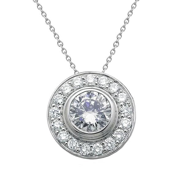 Collier Pendentif En Forme De Réel Diamant Rond Serti De Lunette 3 Ct. Or Blanc 14K