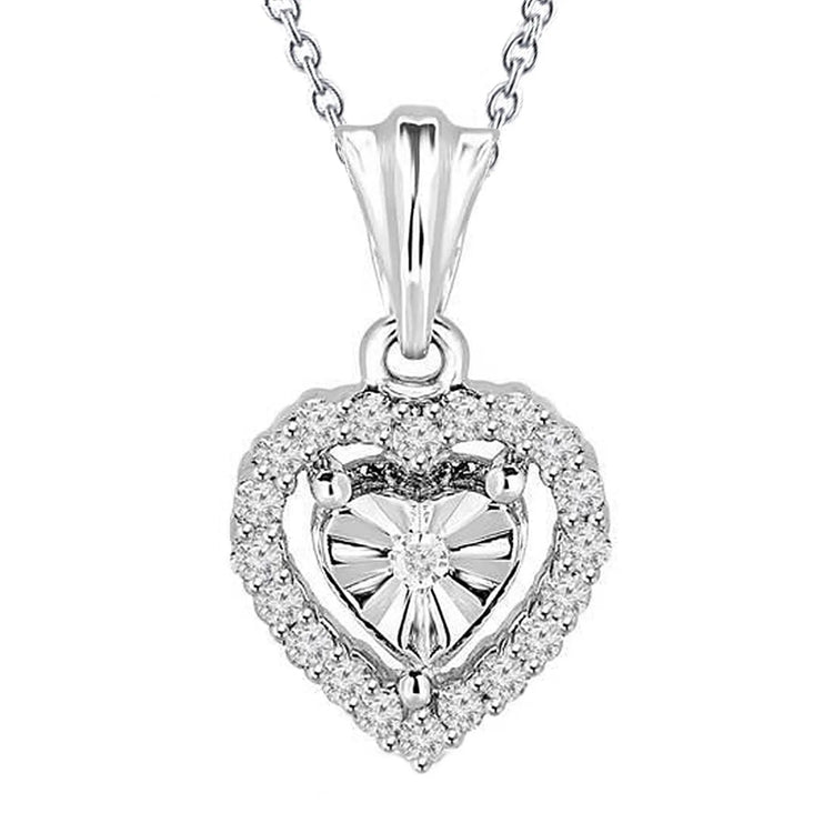 Collier Pendentif En Véritable Diamant En Forme De Coeur Rond Brillant Montage En Diamant