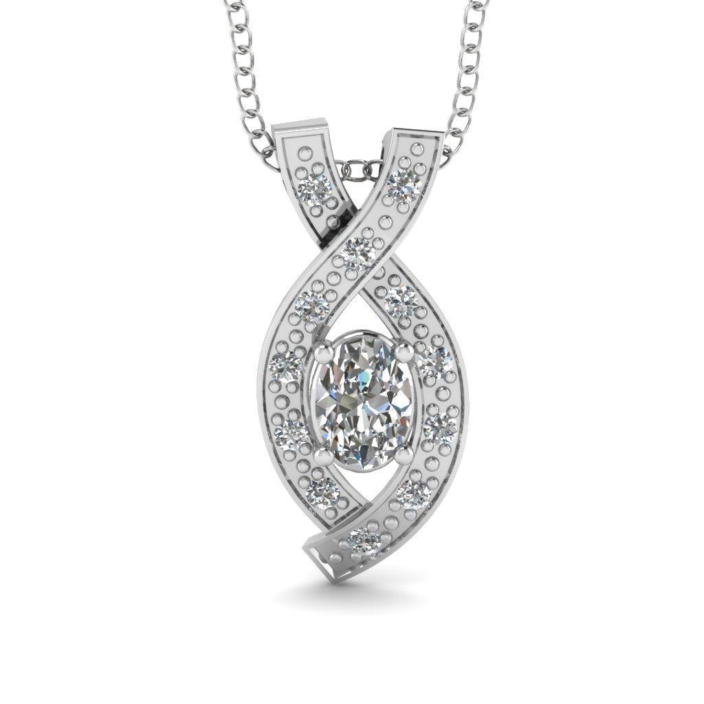 Collier Pendentif Entrelacé De Véritable Diamants Taille Ovale Et Rond De 2.70 Cts En Or Blanc