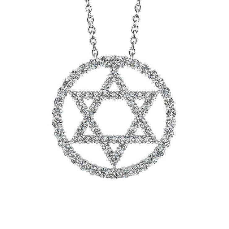 Collier Pendentif Etoile Cercle Réel Diamants Ronds De 4.10 Cts