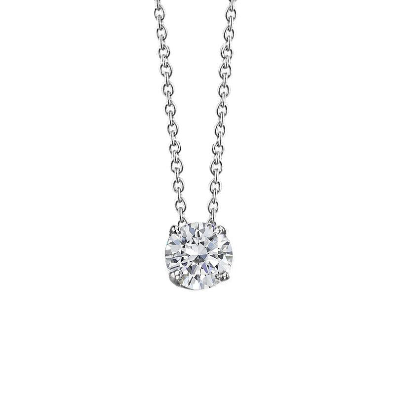 Collier Pendentif Femme Naturel Diamant Rond 2 Carats Slide Or Blanc 14K