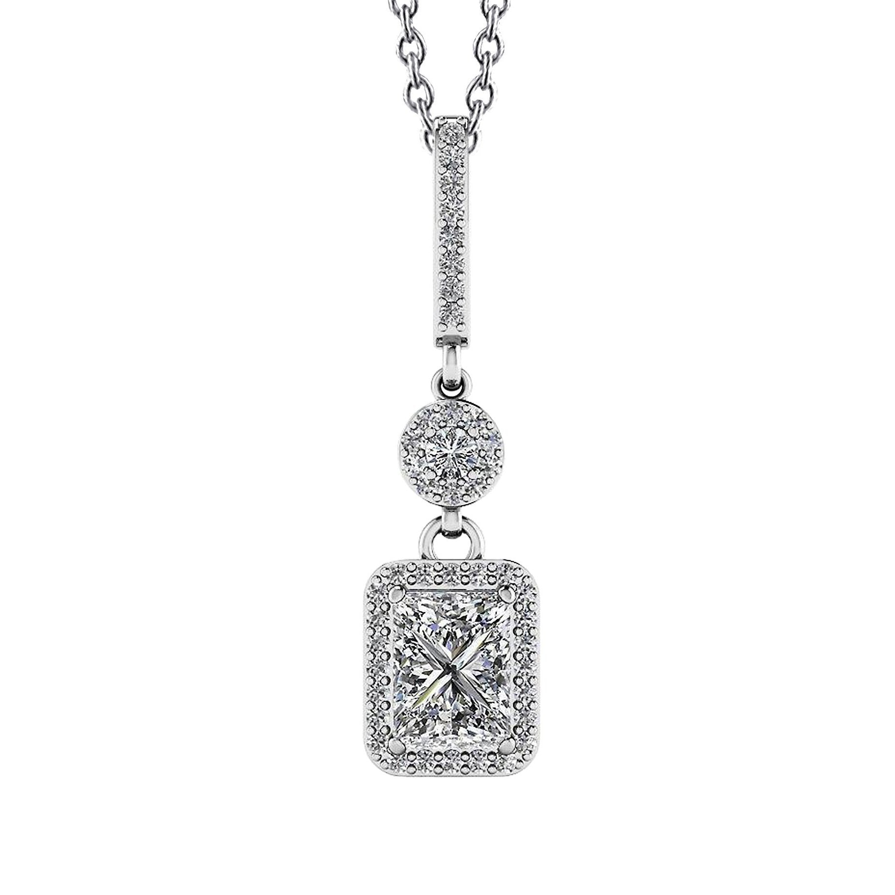 Collier Pendentif Goutte D'amour En Or Blanc Avec Réel Diamants De 3.44 Ct