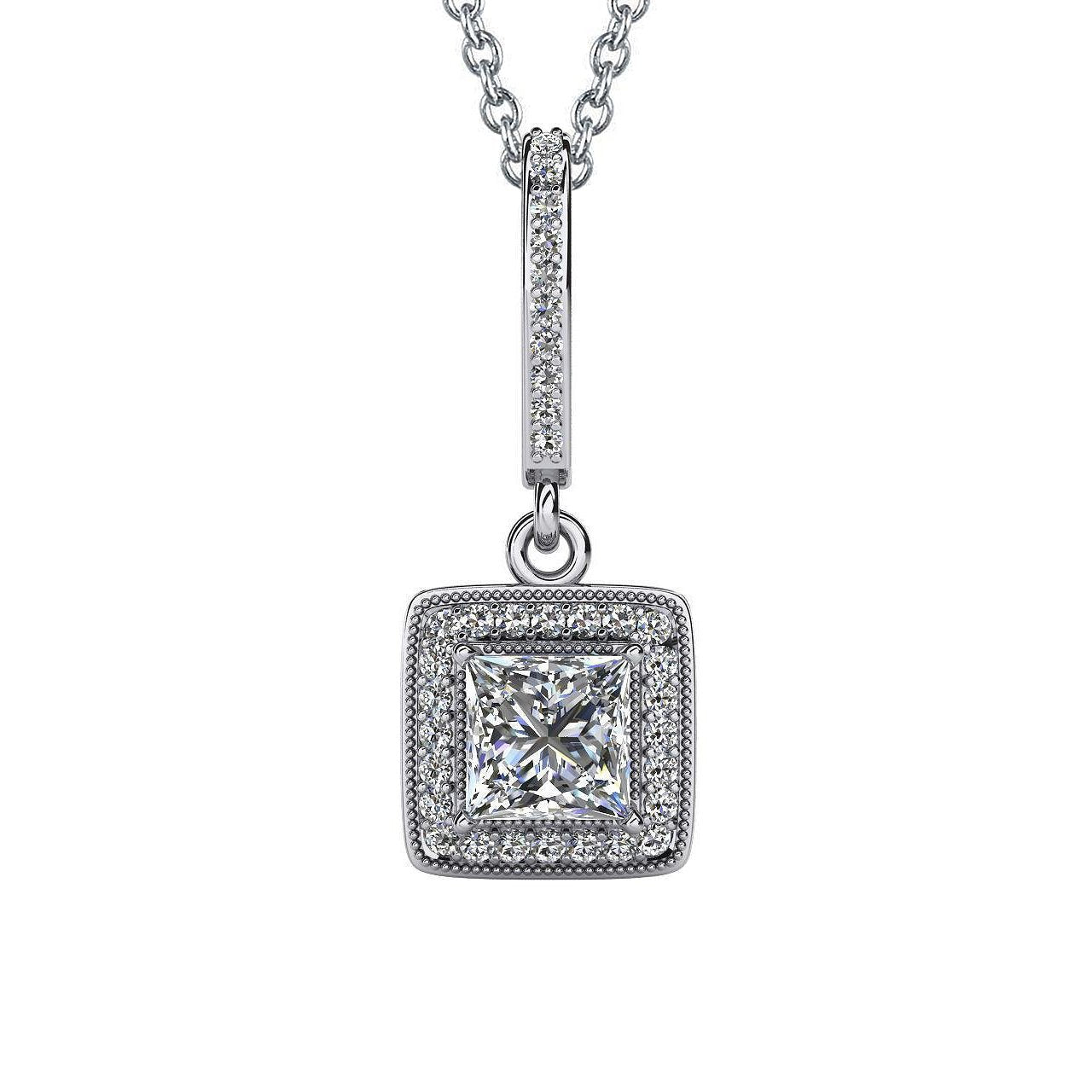 Collier Pendentif Goutte Véritable Diamant Taille Princesse 4.34 Carats Or Blanc 14K