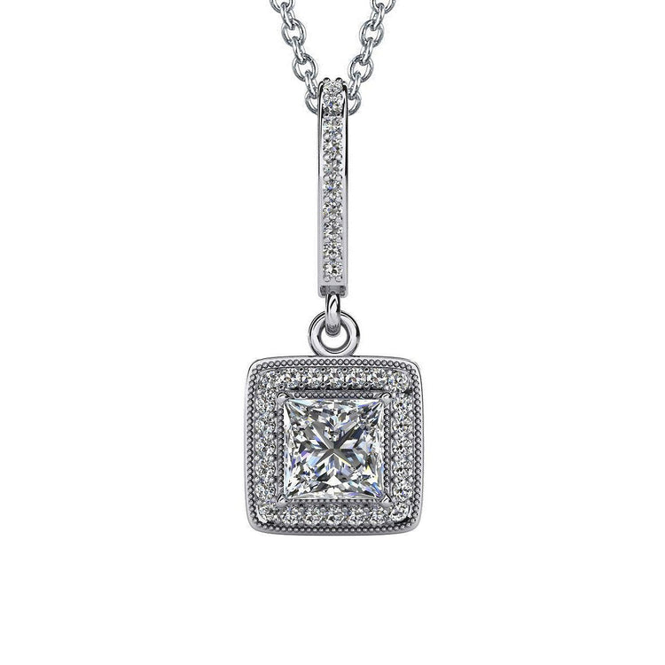 Collier Pendentif Goutte Véritable Diamant Taille Princesse 4.34 Carats Or Blanc 14K