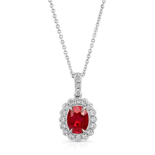 Collier Pendentif Griffes d'Aigle Rubis Rouge 3.30 Ct. Or Blanc 14K