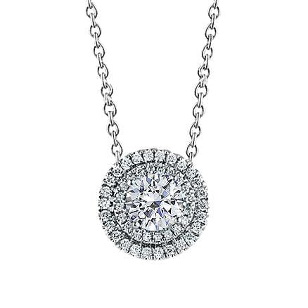 Collier Pendentif Halo Réel Diamant Rond 1.47 Carats Or Blanc 14K