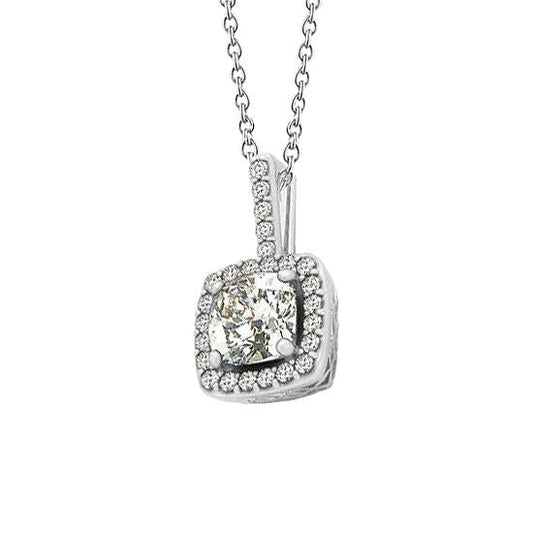 Collier Pendentif Halo Réel Diamant Sans Chaîne 1.25 Carats Or Blanc 14K