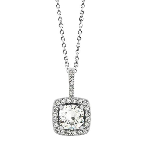 Collier Pendentif Halo Réel Diamant Sans Chaîne 1.25 Carats Or Blanc 14K