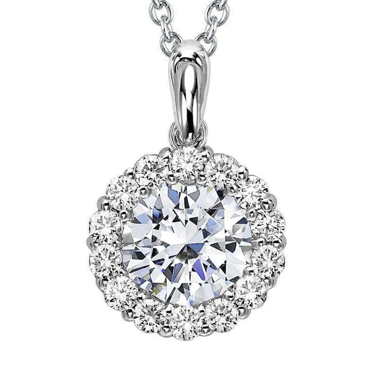 Collier Pendentif Halo Rond Réel Diamants 3.50 Carats Avec Chaîne Or 14K