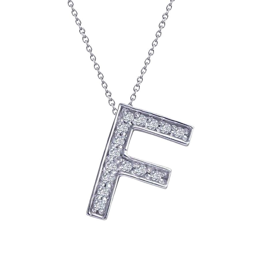 Collier Pendentif Initiale F 1.5 Carats Véritable Diamants Ronds Or Blanc 14K