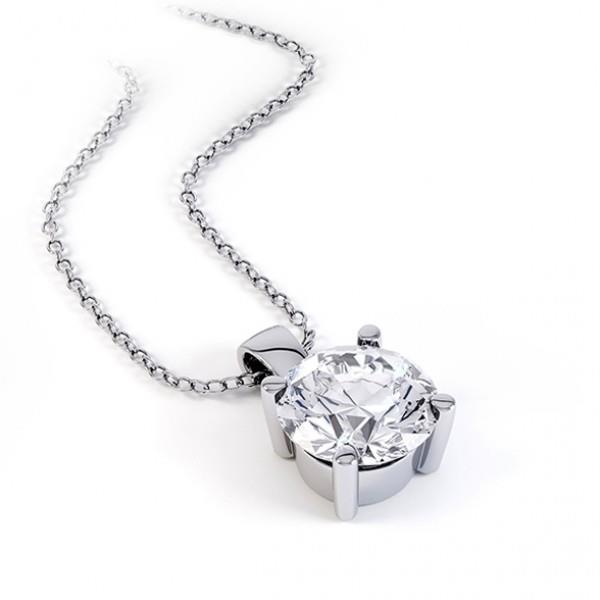 Collier Pendentif Naturel Diamant 2 Carats Serti Griffes Or Blanc 14K