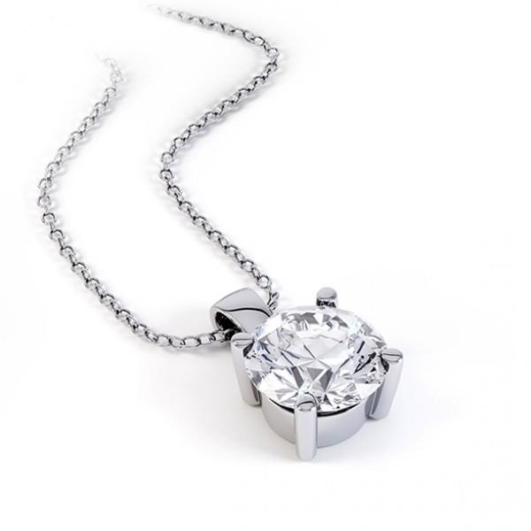 Collier Pendentif Naturel Diamant 2 Carats Serti Griffes Or Blanc 14K