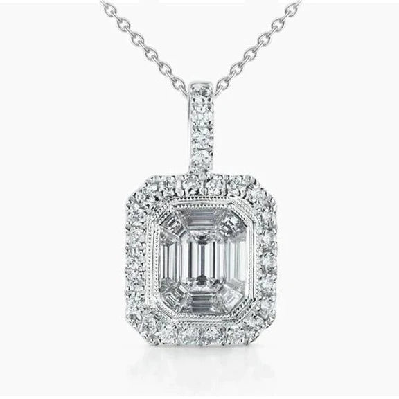 Collier Pendentif Naturel Diamant 2.60 Carats Serti Clos Or Blanc 14K