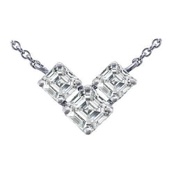 Collier Pendentif Naturel Diamant Asscher A Trois Pierres En Or Blanc 2 Carats 14K