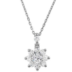 Collier Pendentif Naturel Diamant Coupe Ronde Etincelant En Or Blanc 3.95 Carats 14K