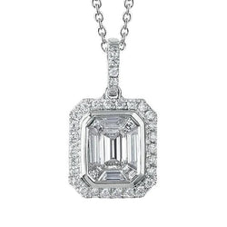 Collier Pendentif Naturel Diamant Émeraude & Rond 2.80 Carats Or Blanc 14K