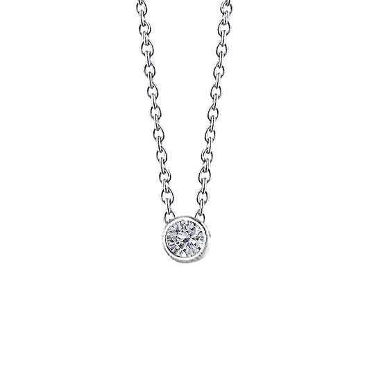 Collier Pendentif Naturel Diamant Etincelant 0.50 Carats Serti Lunette WG 14K Nouveau