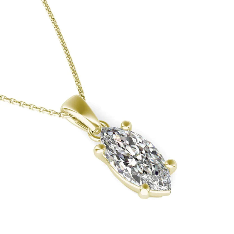 Collier Pendentif Naturel Diamant Marquise 2.50 Carats Or Jaune 14K