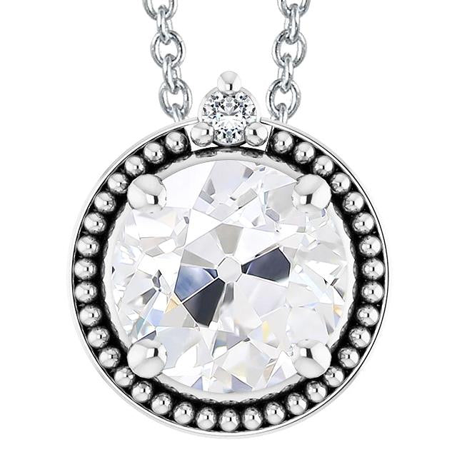 Collier Pendentif Naturel Diamant Or 5.50 Carats Rond Vieux Bijoux Mineur