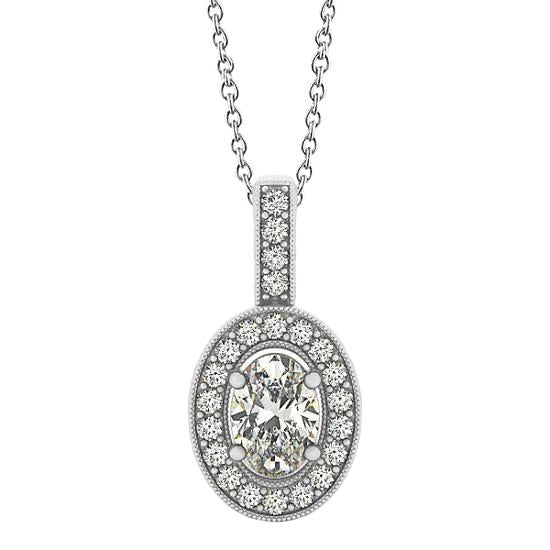 Collier Pendentif Naturel Diamant Ovale & Rond 1.50 Carats Sans Chaîne WG 14K