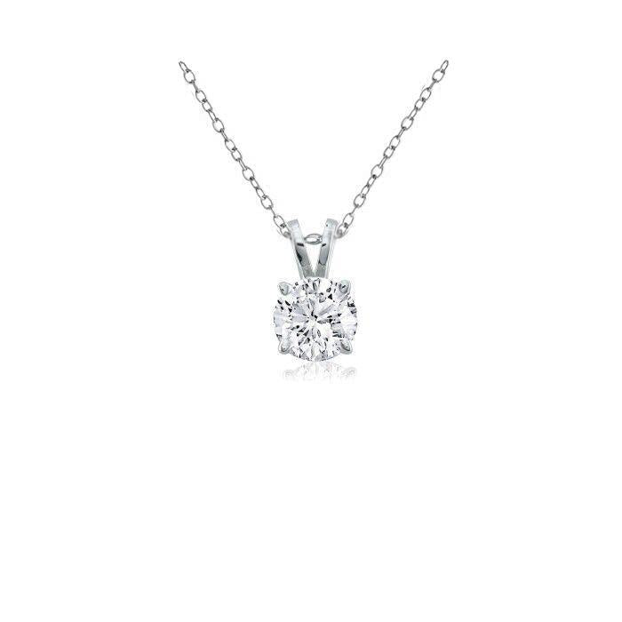 Collier Pendentif Naturel Diamant Rond 1.5 Carats Or Blanc 14K