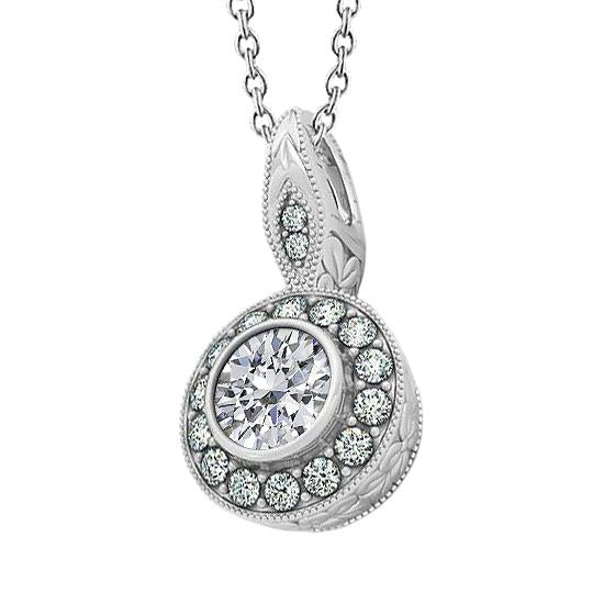Collier Pendentif Naturel Diamant Rond 1.50 Carat Sans Chaîne Or Blanc 14K