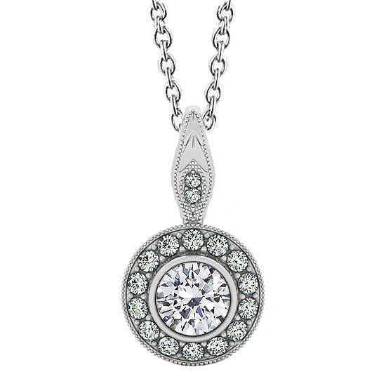 Collier Pendentif Naturel Diamant Rond 1.50 Carat Sans Chaîne Or Blanc 14K