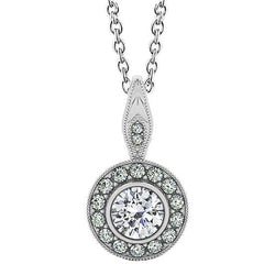 Collier Pendentif Naturel Diamant Rond 1.50 Carat Sans Chaîne Or Blanc 14K